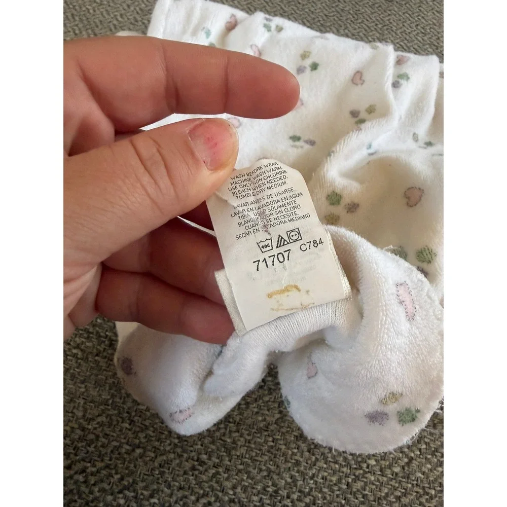 Vintage Carters Baby Girl Footed Sleeper White Heart Terrycloth 6-9M